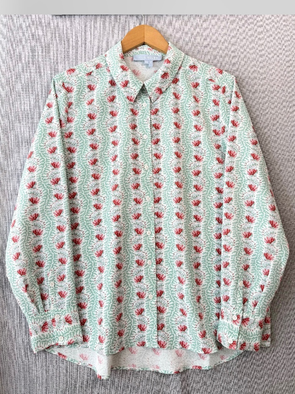 Hill House The James Shirt Sz LG "Trailing Vine" Green Coral Print Wrinklefree